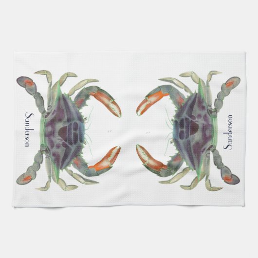 Crab Nautical Grey Blue en Green Theedoek (Horizontaal)