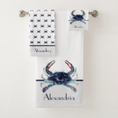 Crab Nautical Navy Blue en Grey Bad Handdoek (Insitu)