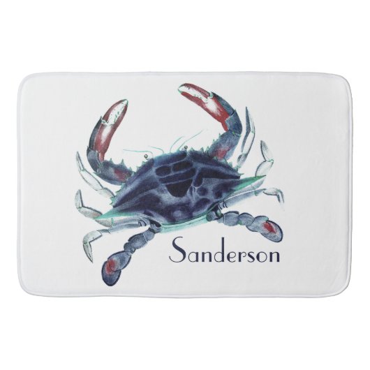 Crab Nautical Navy Blue en White Bath Mat (Voorkant)