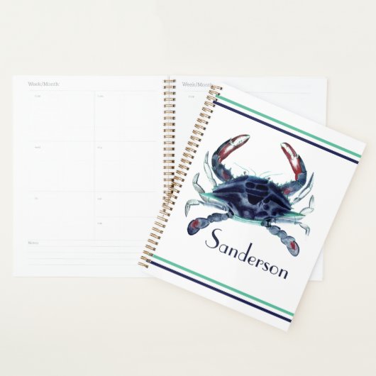 Crab Nautical Navy Blue en White Planner (Display)