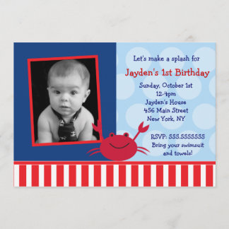 Crab Nautical Photo Birthday Invitations Kaart