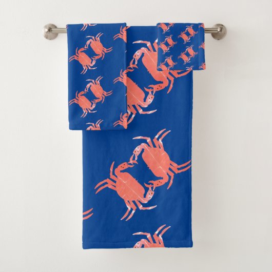 Crab Pattern Blue Shower Bad Handdoek (Insitu)