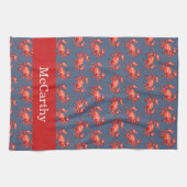 Crab Pattern Summer Beach Personalized Navy Theedoek (Horizontaal)