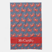 Crab Pattern Summer Beach Personalized Navy Theedoek (Verticaal)
