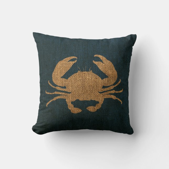 Crab Rustic Deep Zee Blue Kussen (Voorkant)
