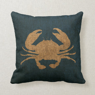 Crab Rustic Deep Zee Blue Kussen