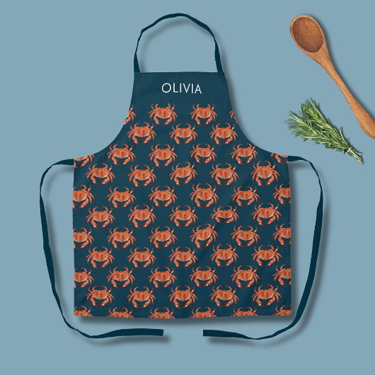 Crab Seaside Pattern Gepersonaliseerde naam Schort