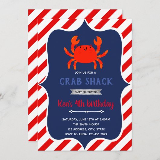 Crab shack verjaardagsfeest Uitnodiging (Voorkant / Achterkant)