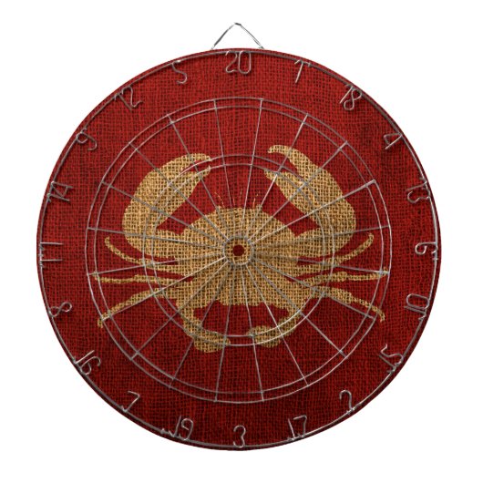 Crab Silhouette in Rustic Red Burlap Kijk Dartbord (Voorkant)