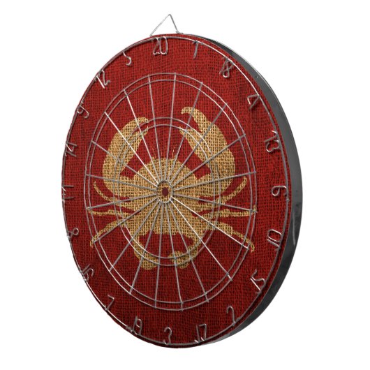 Crab Silhouette in Rustic Red Burlap Kijk Dartbord (Voorkant Rechts)