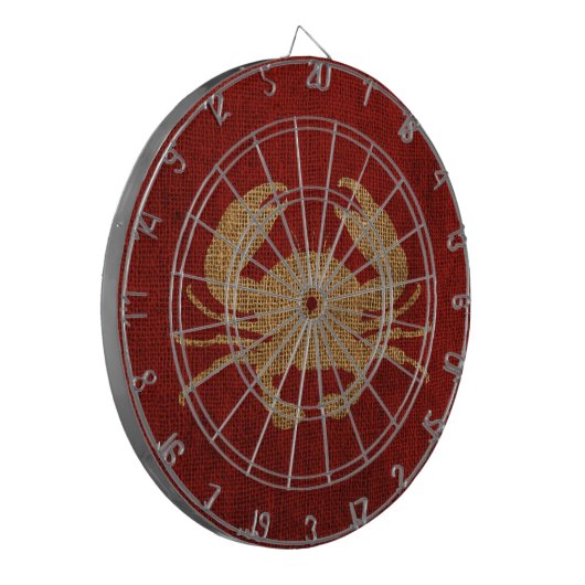 Crab Silhouette in Rustic Red Burlap Kijk Dartbord (Voorkant Links)