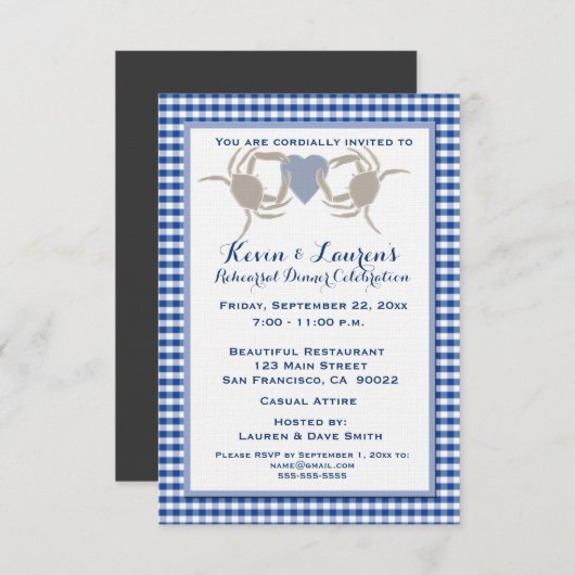 Crab Theme met Blue Gingham Kaart (Voorkant / Achterkant)