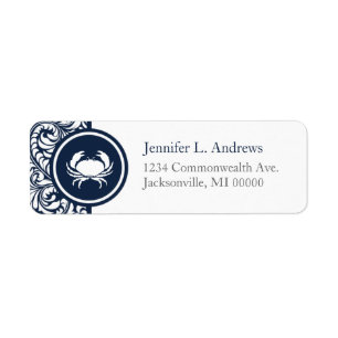 Crab Theme Navy Blue White Damask Beach Weddings Etiket