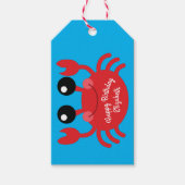 Crab verjaardagsfeestje strand cadeaulabel (Voorkant)
