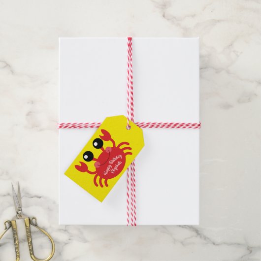 Crab verjaardagsfeestje strand cadeaulabel (Met Touw)