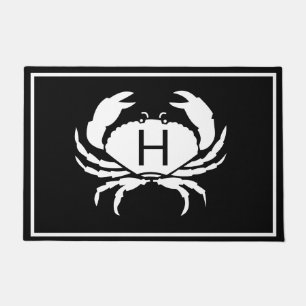 CRAB WHITE on BLACK initiaal Moderne Letter Deurmat