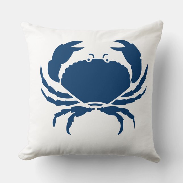 CRAB WHITE op donkerblauw kussen (Voorkant)