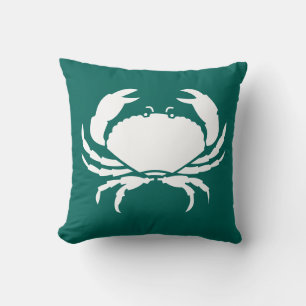 CRAB WIT op blauw kussen