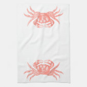 Crab Woodblock Print Artisan Style Coral Theedoek (Verticaal)