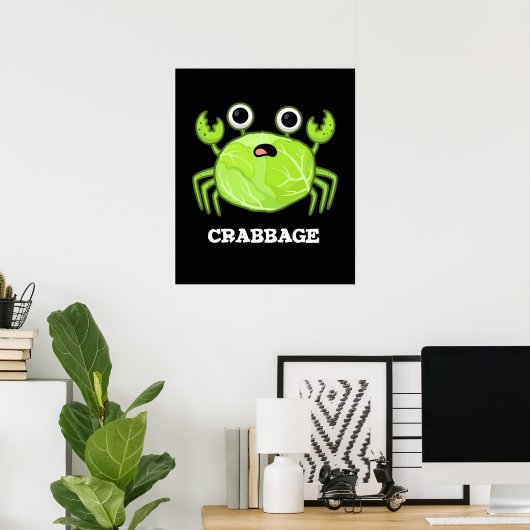Crabbage Funny Cabbage Crab Pun Dark BG Poster (Thuiskantoor)