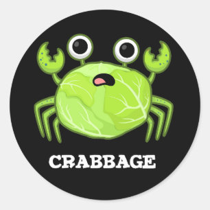 Crabbage Funny Cabbage Crab Pun Dark BG Ronde Sticker