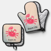 Crabby Crab Design Oven Mitt & Pot Holder Set (Voorkant / Achterkant)