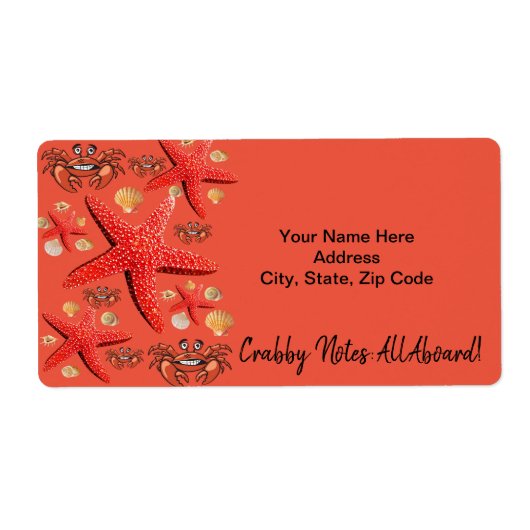 Crabby Crab Starfish Beach Boats House Labels (Voorkant)