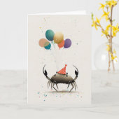 Crabe avec Ballons colorés Carte de voeux (Fleur jaune)