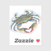 Crabe Bleu avec des fissures cardiaques Sticker en (Feuille)
