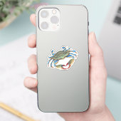 Crabe Bleu avec des fissures cardiaques Sticker en (Téléphone)