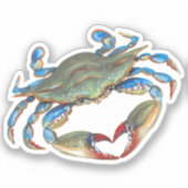 Crabe Bleu avec des fissures cardiaques Sticker en (Recto)