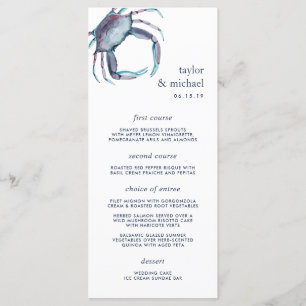 Crabe bleu   Carte de menu Mariage nautique