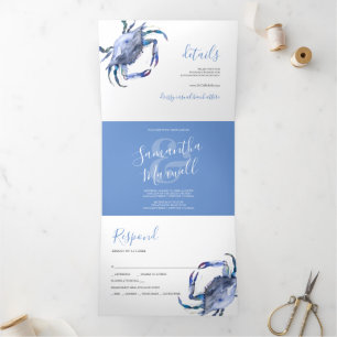 Crabe bleu côtier Triplé Faire-part de mariage
