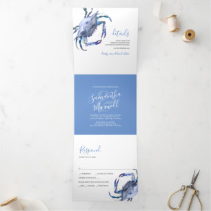 Crabe bleu de la plage de faire-part de mariage