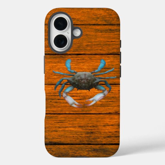 Crabe bleu Grain en bois iPhone 16 Coque (Verso)