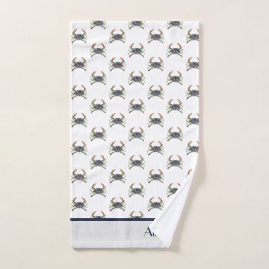 Crabe bleu marine et vert gris (Serviette à main)