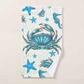 Crabe bleu moderne étoile de mer hippocampe paille (Serviette à main)