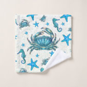 Crabe bleu moderne étoile de mer hippocampe paille (Gant de toilette)