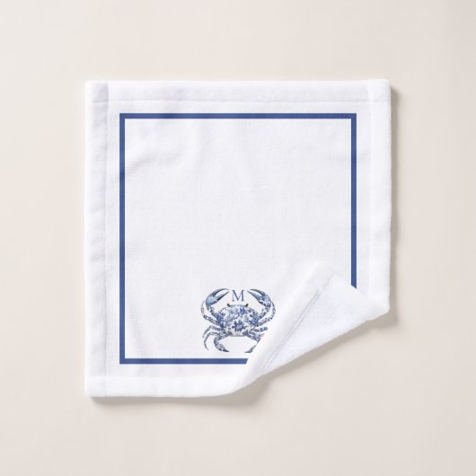 Crabe Bleu Monogramme Nautical Coastal (Gant de toilette)