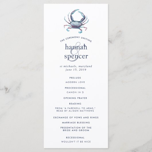 Crabe bleu | Programme de cérémonie des Mariages n (Devant)