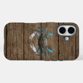 Crabe bleu sur iPhone 16 Coque en bois (Verso (horizontal))