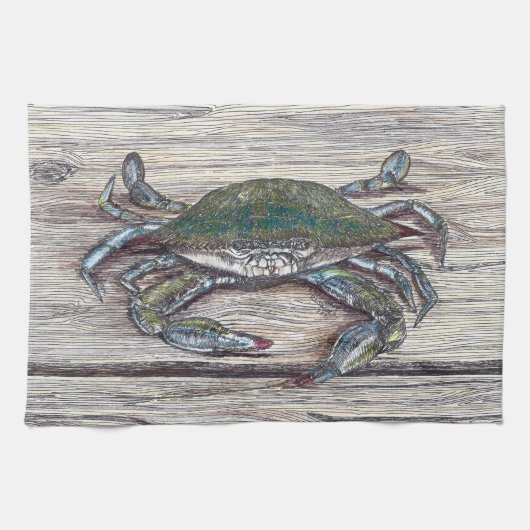 Crabe bleu sur quai Serviette de cuisine (Horizontal)
