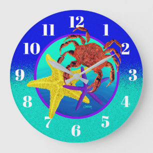 Crabe et étoiles de mer - horloge murale ronde