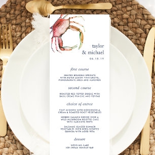 Crabe rouge   Carte de menu Mariage nautique