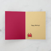 Crabe rouge et sable Cancer Zodiac Carte d'anniver (Intérieur)