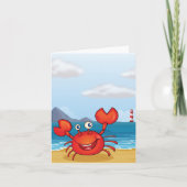 Crabe Rouge Heureux Sur Une Carte De Plage (Devant)