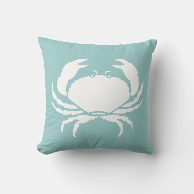 CRABS WHITE op blauwe kussen (Voorkant)