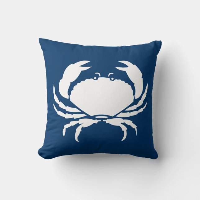 CRABS WHITE op blauwe kussen (Voorkant)