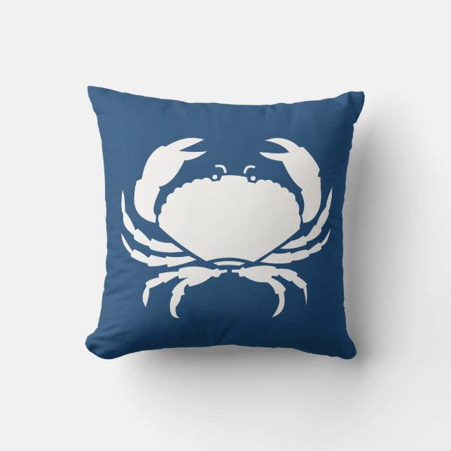CRABS WHITE op blauwe kussen (Voorkant)