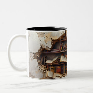 Crack in de muur boekenplank 3D-stijl Tweekleurige Koffiemok